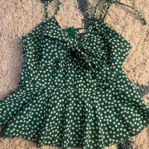 romwe tie blouse green daisies